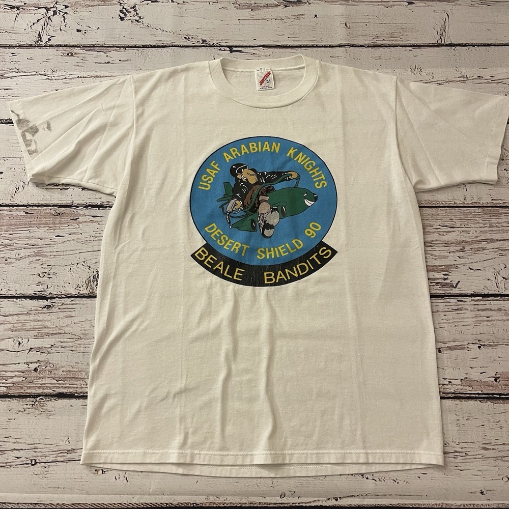 Vintage USFA Arabian Knights Desert Shield 1990 Beale Bandits T Shirt Size Large